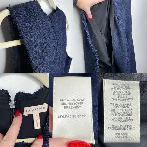 Rebecca Taylor Stretch Tweed Navy Combo Sleeveless Mini Sheath Dress 0 - Picture 12 of 16